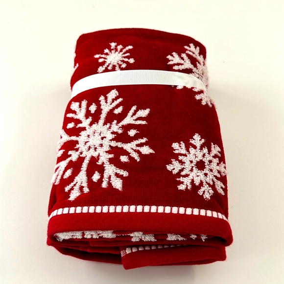 4pc Caro Home Snowflake Bath Towel Set - Holiday -  Winter Flurries -Red/W… - Picture 6 of 7